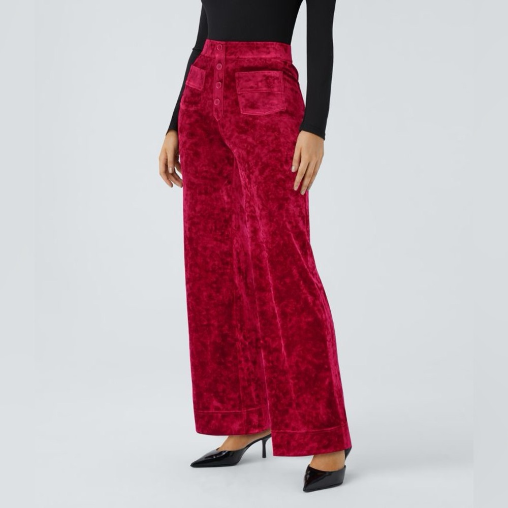 NWT Halara Red Velvet High Waisted Straight Wide Leg Pant - Large - Picture 2 of 11